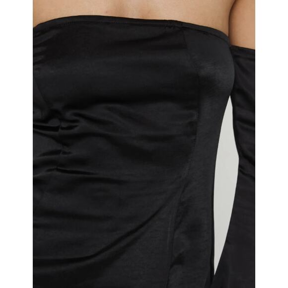 Princess Poly Amalea Off the Shoulder Long Sleeve Black Satin Mini Dress Size 8 - Picture 8 of 12